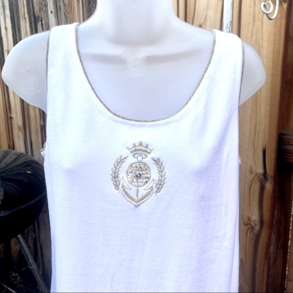 Gardy White Tank Top W/ Gold Embellishment | S